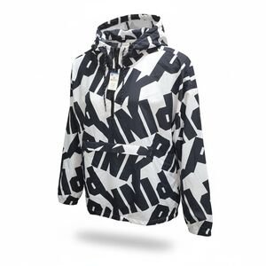 Victoria’s Secret PINK Packable Windbreaker Jacket Black White Hooded M/L